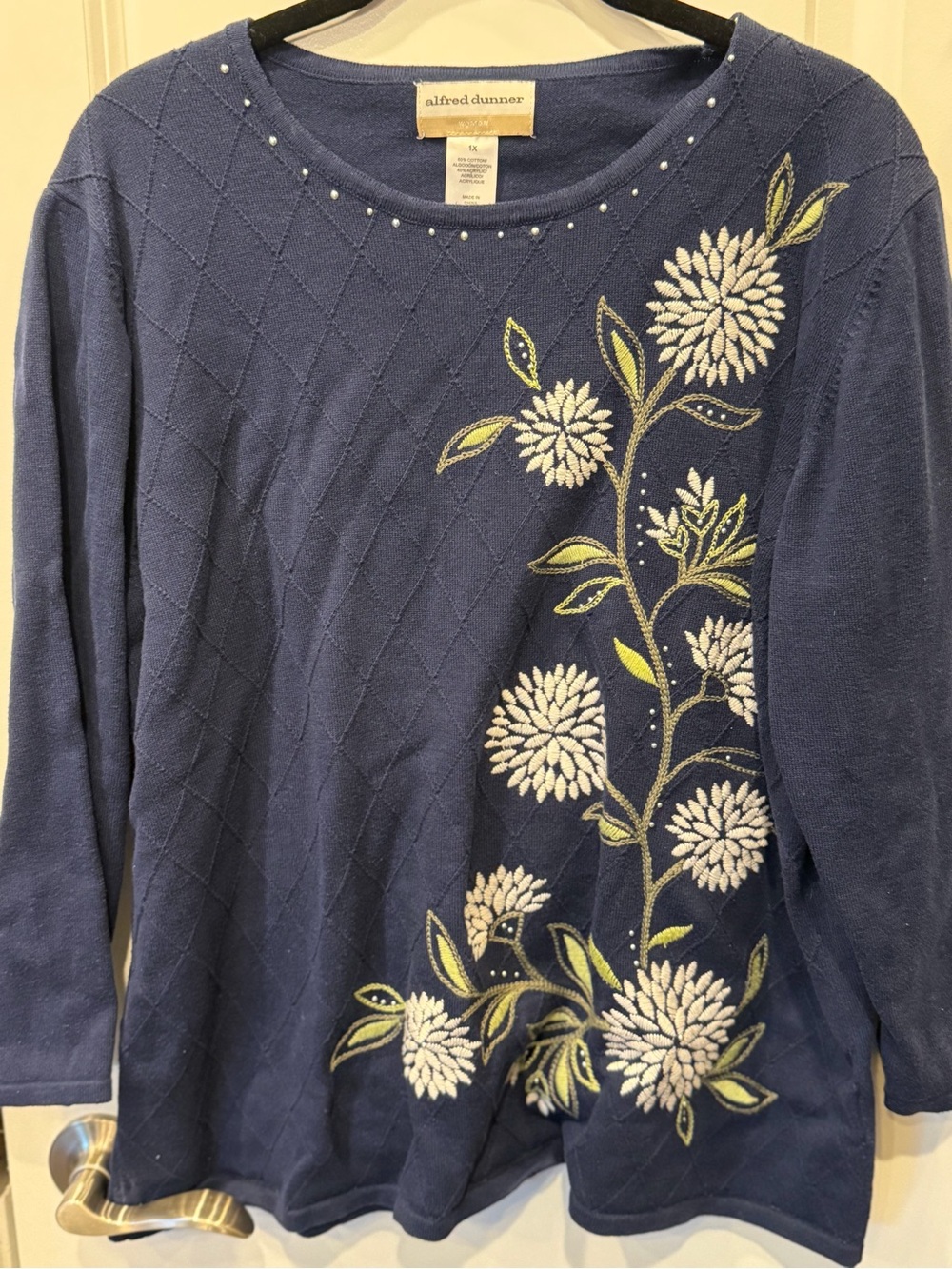 Alfred Dunner Blue Floral Embroidered Women's Top, 1X